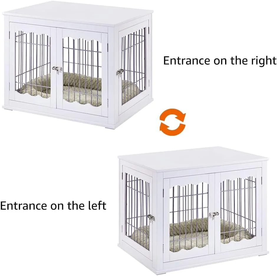 unipaws Furniture Style White Dog Crate for Medium Dogs, Indoor Aesthetic Puppy Kennel, Modern Decorative Wood Wire Pet House Dog Cage, Pretty Cute End Side Table Nightstand