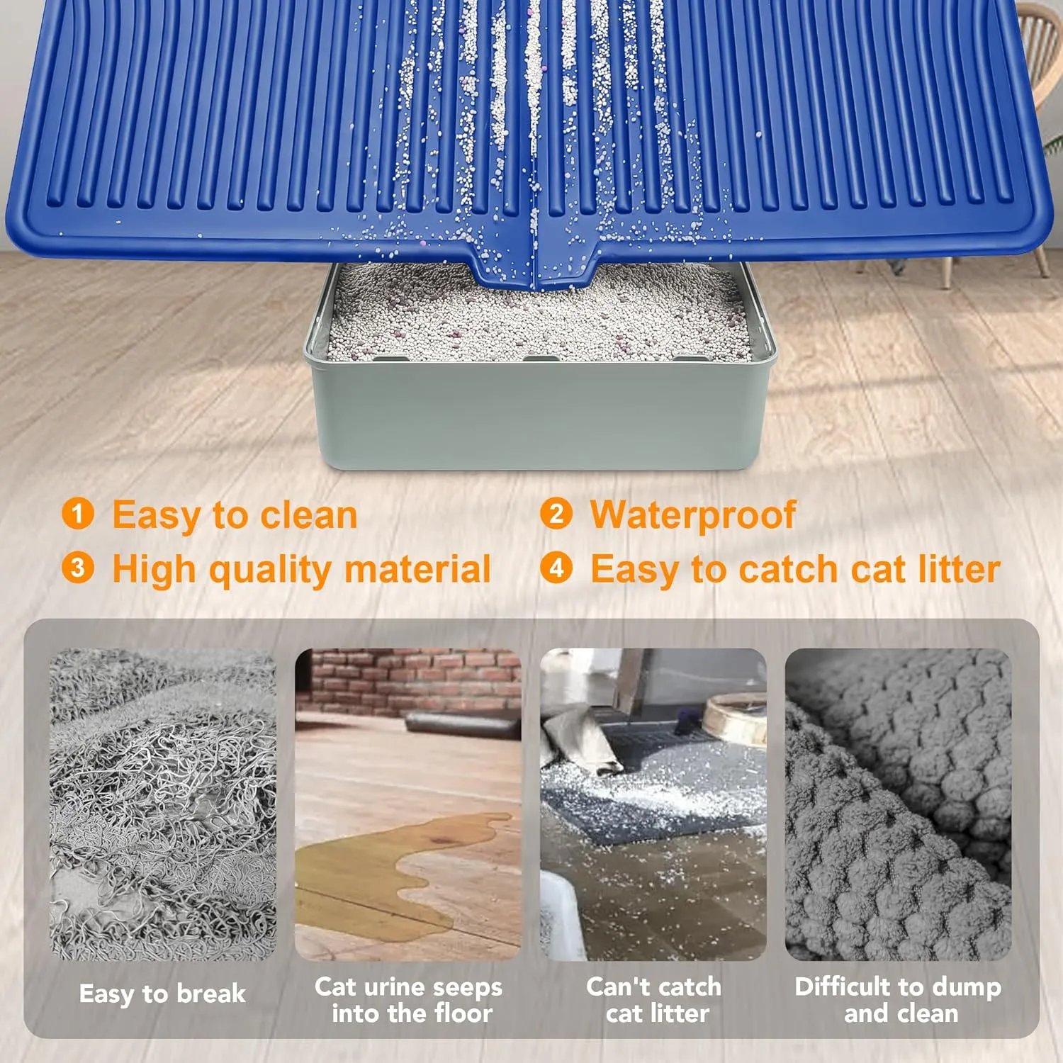 UPSKY Cat Litter Mat, Large Kitty Litter Trapping Mat Soft on Kitty Paws, Litter Box Mat Keep Floor Clean, 31" x 24" Waterproof and Washable Cat Litter Catcher Pad for Scatter Control