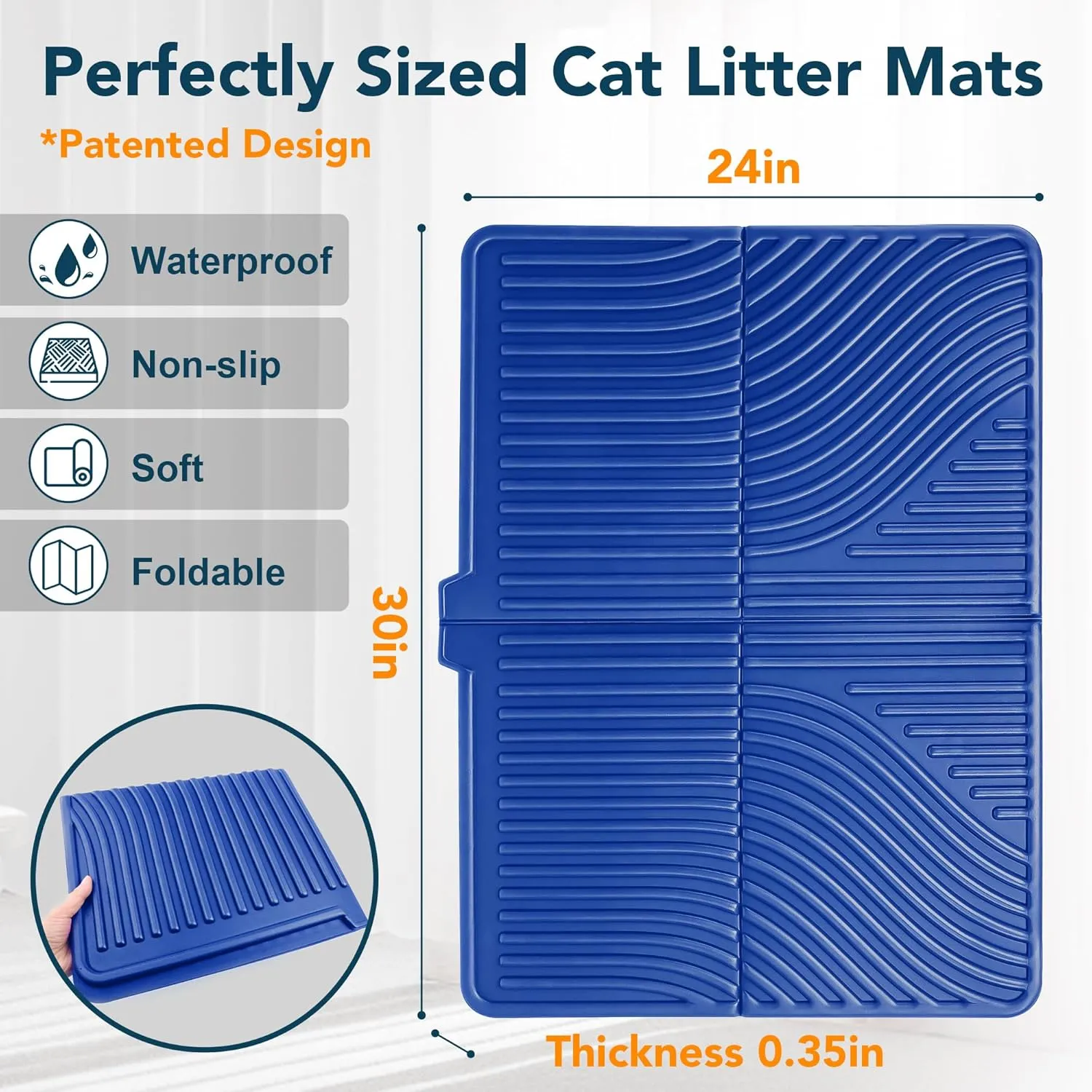 UPSKY Cat Litter Mat, Large Kitty Litter Trapping Mat Soft on Kitty Paws, Litter Box Mat Keep Floor Clean, 31" x 24" Waterproof and Washable Cat Litter Catcher Pad for Scatter Control