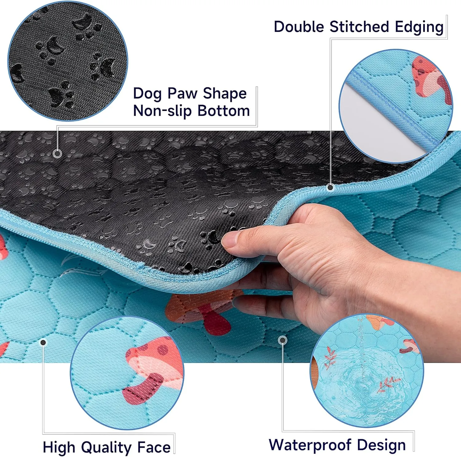 Washable Pee Mats for Dogs, 2-Pack Reusable Puppy Pads, Waterproof Non-Slip Wee Wee Pad, Absorbent and Leakproof Training Mats for Potty, Crate, Playpen, Bed, Sofa, 54'x 54'