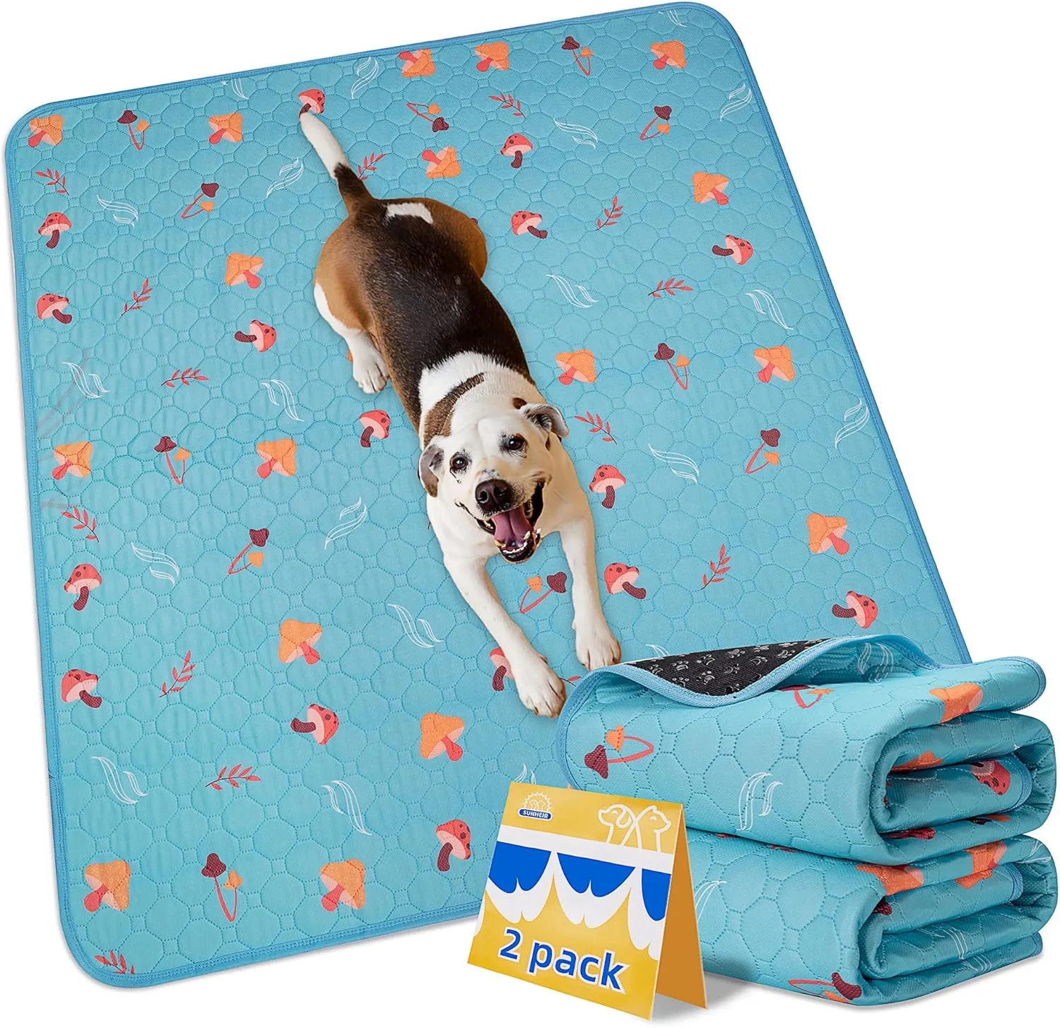 Washable Pee Mats for Dogs, 2-Pack Reusable Puppy Pads, Waterproof Non-Slip Wee Wee Pad, Absorbent and Leakproof Training Mats for Potty, Crate, Playpen, Bed, Sofa, 54'x 54'