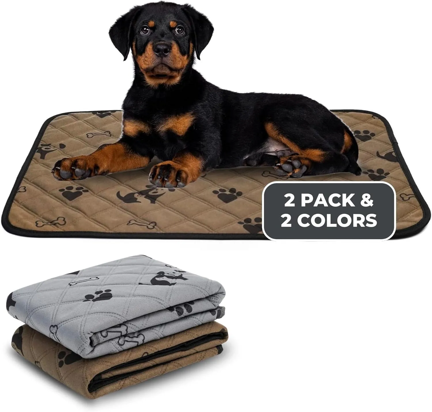 Washable Pee Pads for Dogs - Reusable Piddle Pads for Potty Training Dog, House Breaking Puppy - Absorbent Non Slip Eco-Friendly Wee Wee Pads - Quilted No Leak Waterproof Cloth Pee Rug Liner Mat 2ct