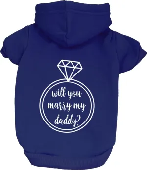 Will You Marry My Daddy? Marriage Proposal Dog Hoodie Fleece Lined Pullover Sweatshirt with Leash Hole (Royal Blue, 3X-Large 50)