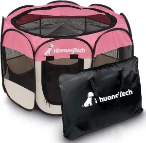 XianghuangTechnologyPet Portable Foldable Playpen, Dog/Cat/Puppy Exercise Pen Kennel, Removable Mesh Shade Cover (Pink)