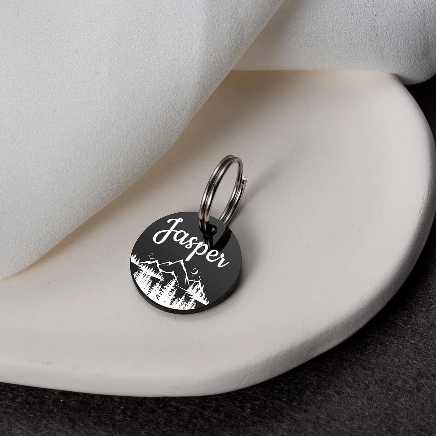 YEHANTI Stainless Steel Personalized Pet ID Tag, Funny Double Sided Engraved, Round Name Tag for Dog Cat Collar, Unique and Cute Design, Black