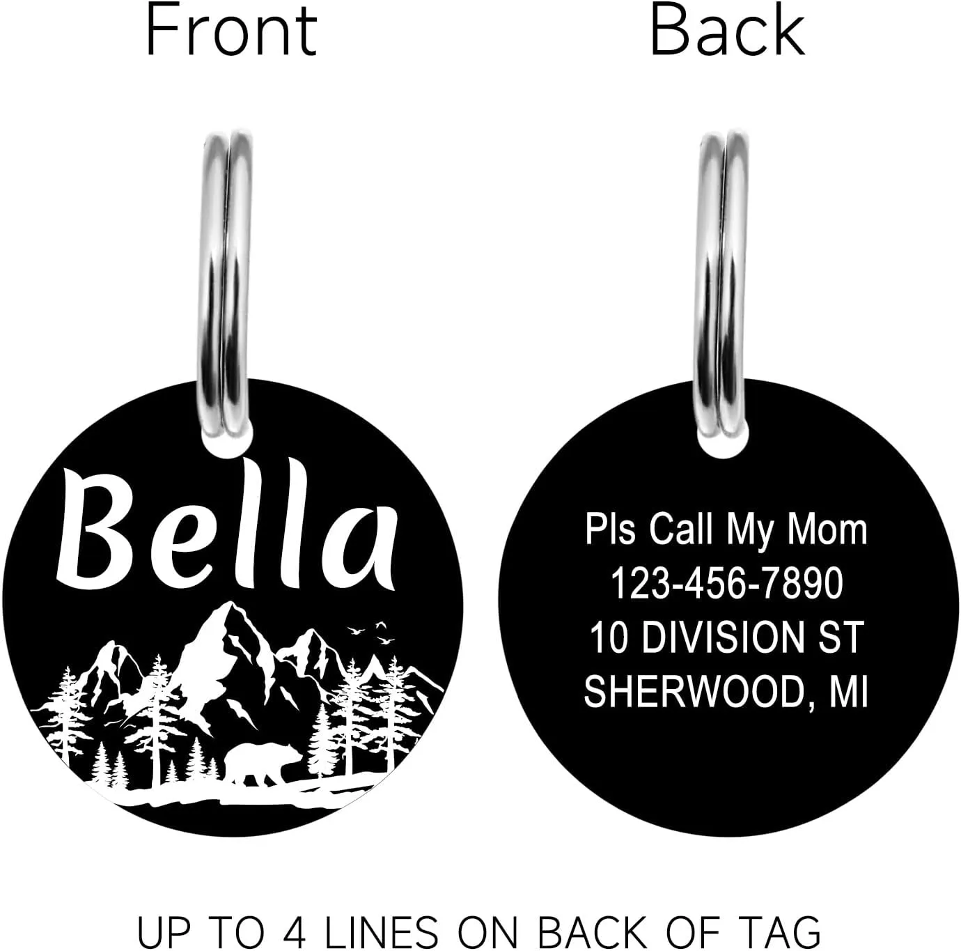 YEHANTI Stainless Steel Personalized Pet ID Tag, Funny Double Sided Engraved, Round Name Tag for Dog Cat Collar, Unique and Cute Design, Black