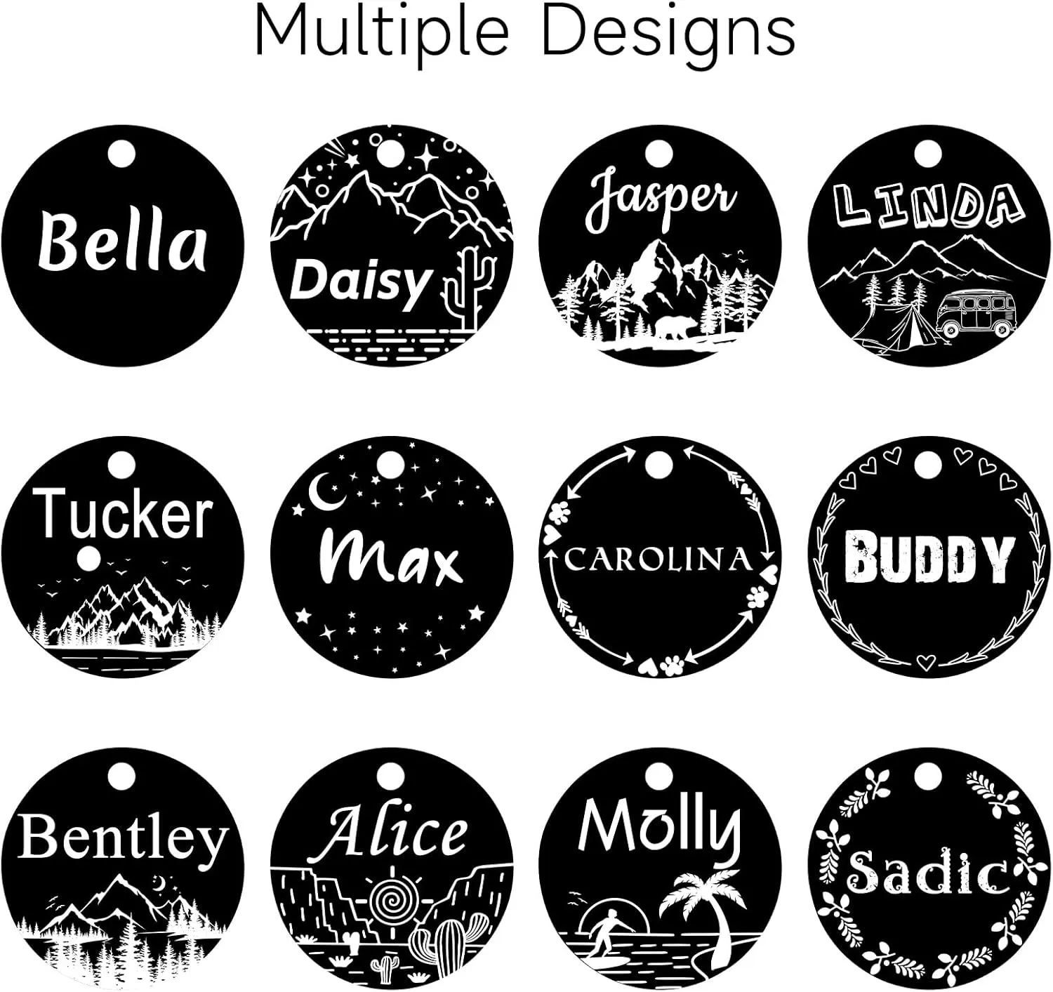 YEHANTI Stainless Steel Personalized Pet ID Tag, Funny Double Sided Engraved, Round Name Tag for Dog Cat Collar, Unique and Cute Design, Black
