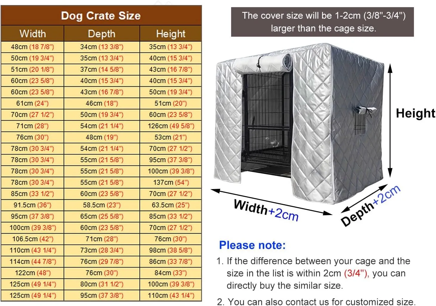 ZIMGOD Warm Dog Crate Cover 24inch 30inch 36inch 42inch 48inch, Thermal Cotton Pet Cage Kennel Cover, Cat Rabbit Cage Privacy Cover for Cold Weather(48x34x35cm (18.9x13.4x13.8in))