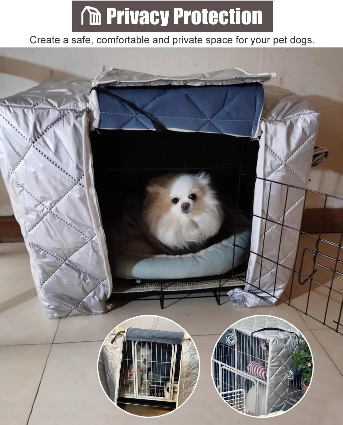 ZIMGOD Warm Dog Crate Cover 24inch 30inch 36inch 42inch 48inch, Thermal Cotton Pet Cage Kennel Cover, Cat Rabbit Cage Privacy Cover for Cold Weather(48x34x35cm (18.9x13.4x13.8in))