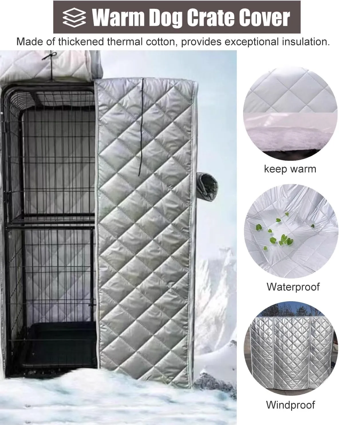 ZIMGOD Warm Dog Crate Cover 24inch 30inch 36inch 42inch 48inch, Thermal Cotton Pet Cage Kennel Cover, Cat Rabbit Cage Privacy Cover for Cold Weather(48x34x35cm (18.9x13.4x13.8in))
